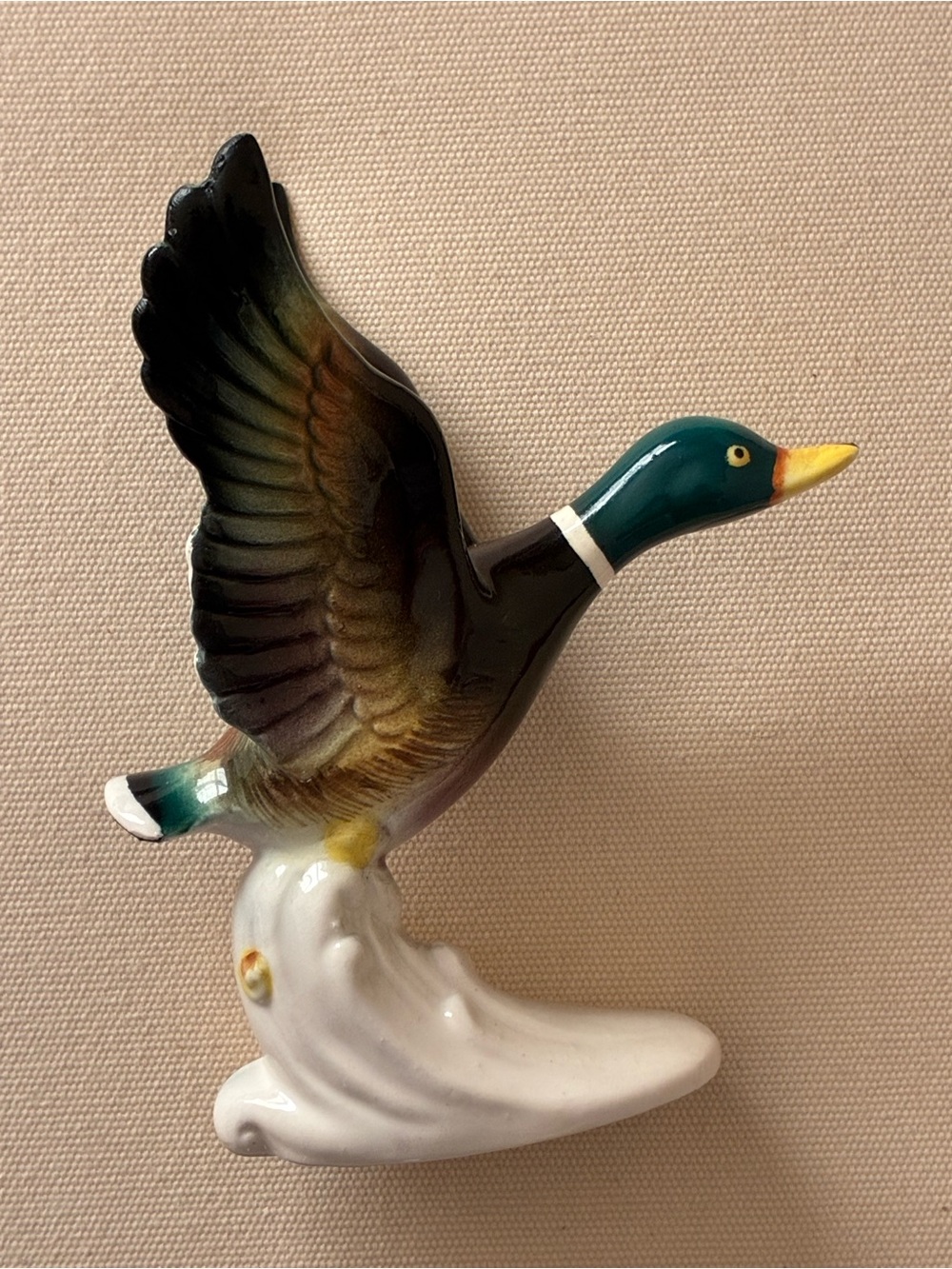 Green and Brown Ceramic Mallard Bird Figurine - Decorative Pet Bird Accent